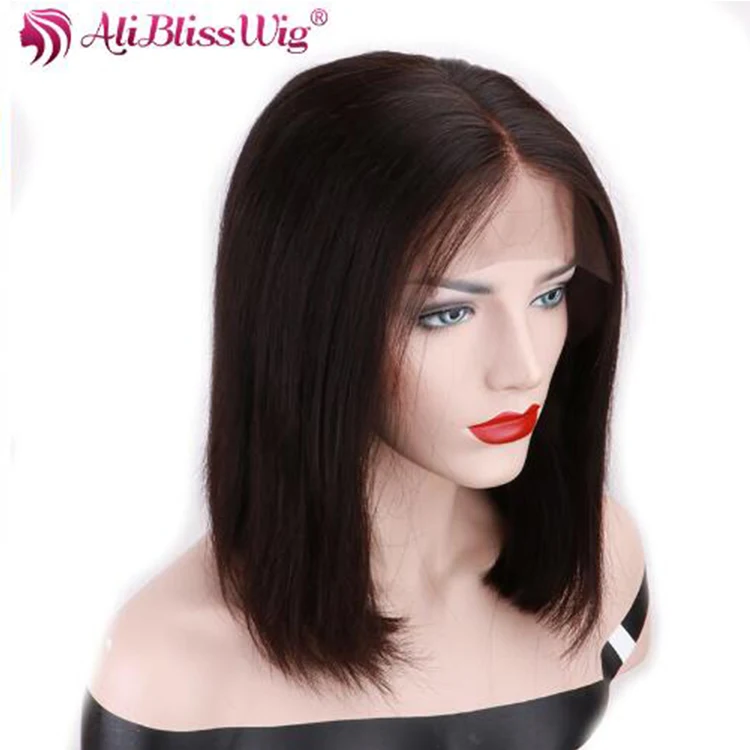 

Ali Bliss Wig Middle Part 150 Density Brazilian Remy Hair Lightly Bleached Knots Short Bob Wigs Lace Front Human Hair Wigs, N/a