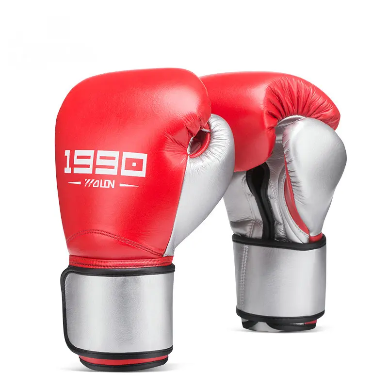 

accept customization high quality training BOXING GLOVES real leather sparring boxing glove, White/silver