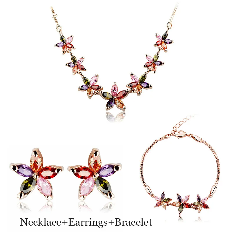 

Flower Rose 18K Gold Plated Beaded Necklace and Earring Jewelry Sets, Picture