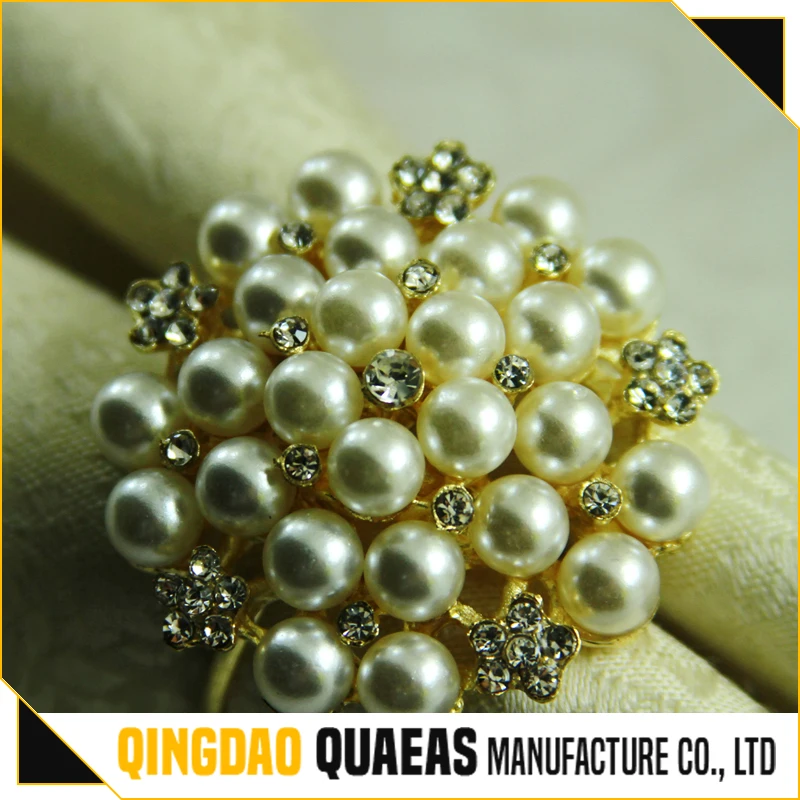 

western style cheap wedding pearl napkin ring with cheap price, Gold/silver/red/blue/etc