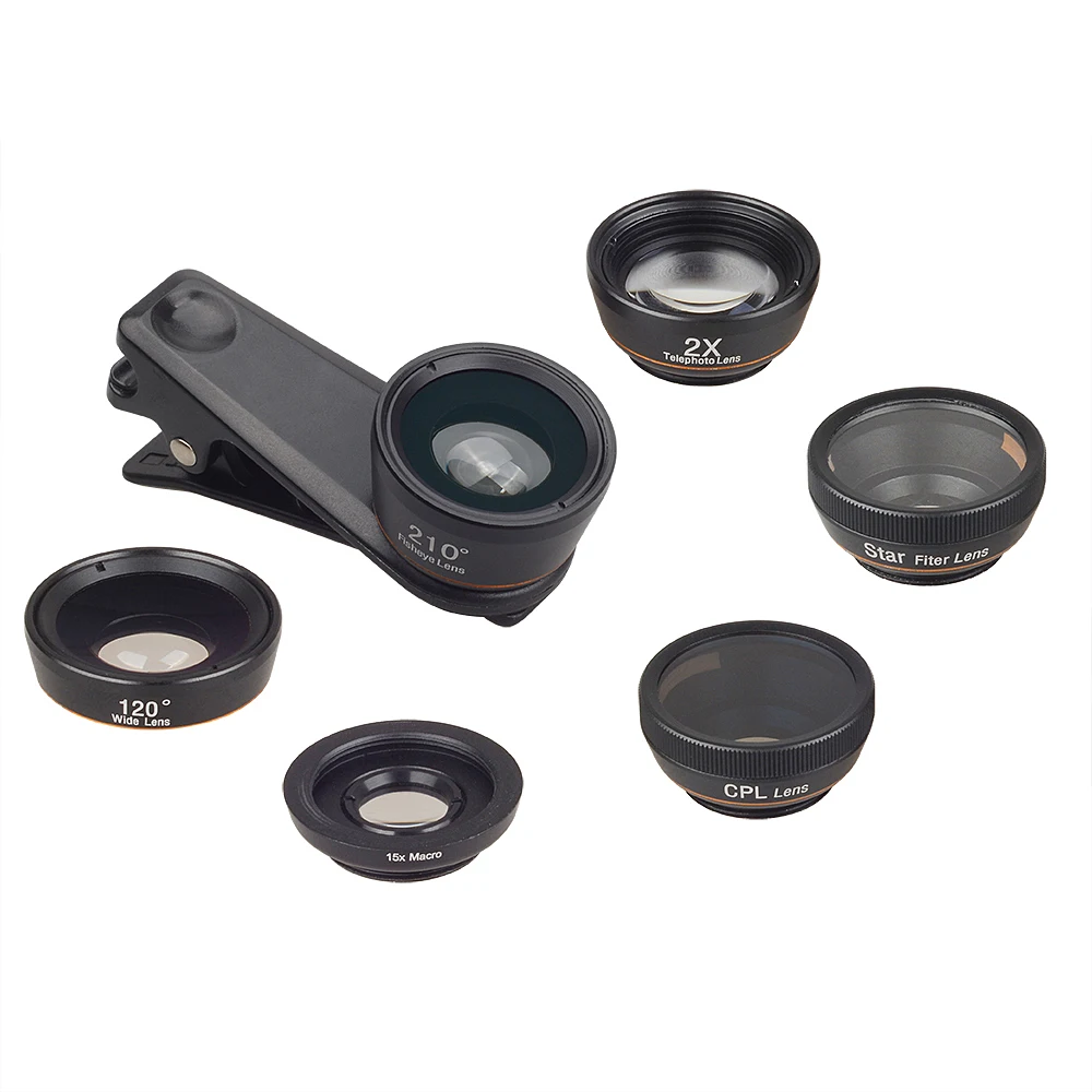 Apexel New 6 In 1 Lens Fisheye Wide Angle Macro Cpl Star Filter Lens