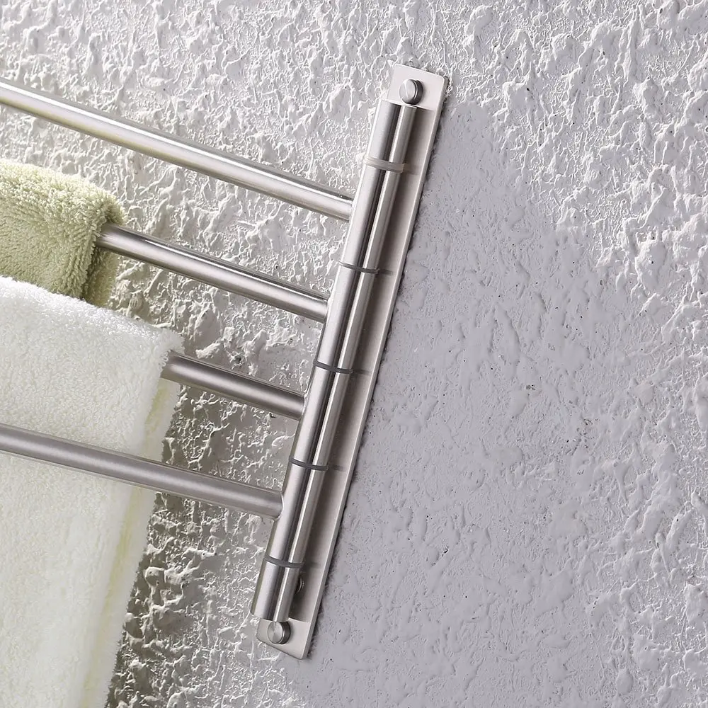 
Bath Towel Holder Swing Out Towel Bar SUS 304 Stainless Steel Bathroom Hand Towel Rack 4-Bar Folding Arm Swivel Hanger Wall Moun 