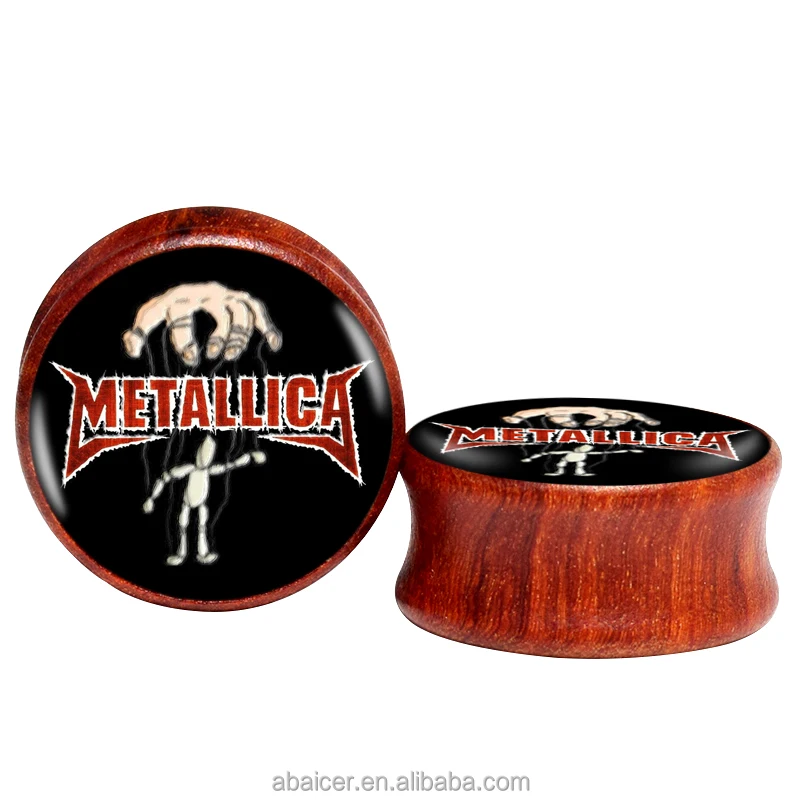 

Metallica pattern Rock Band Red Sandal Wood Ear Gauge Plugs And Flesh Tunnels Piercing Expander Stretcher 8MM-25MM, Red wood color as photo shows
