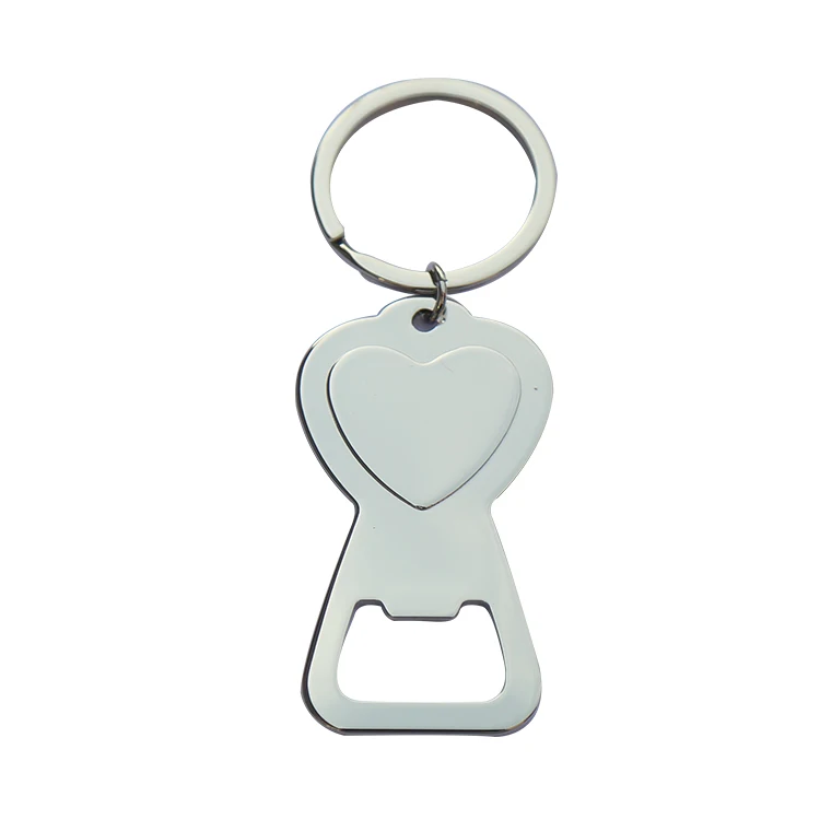 high quality zinc alloy heart shape funny custom metal silver bottle opener with key chain