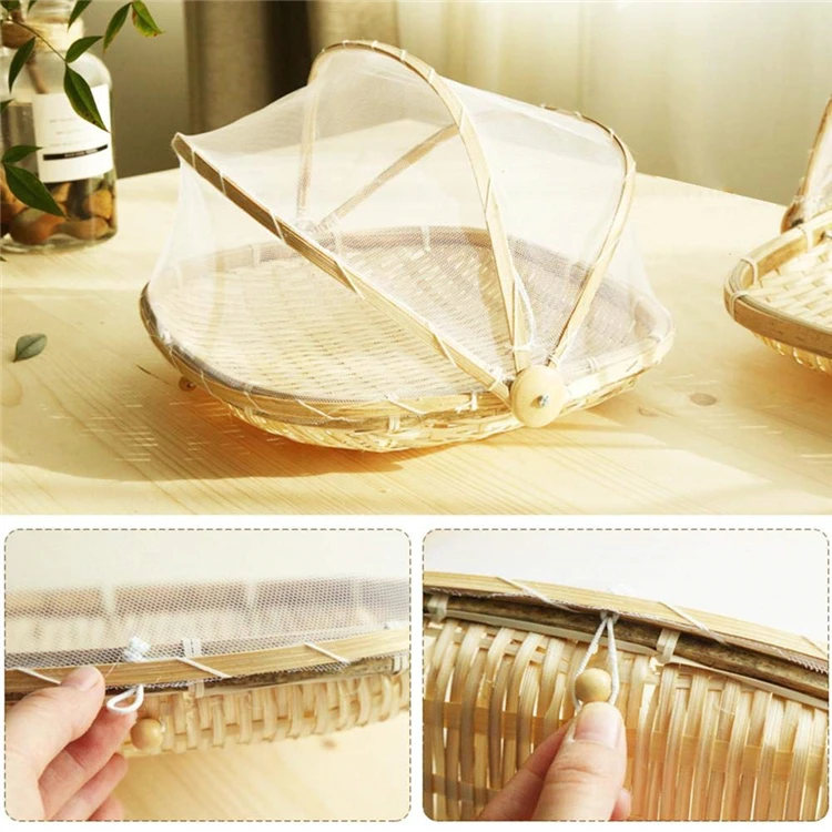 Rectangular Bamboo Outdoor Picnic Fruit Basket With Net Cover Buy