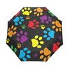 Colorful paw print 3 folds auto open close umbrella