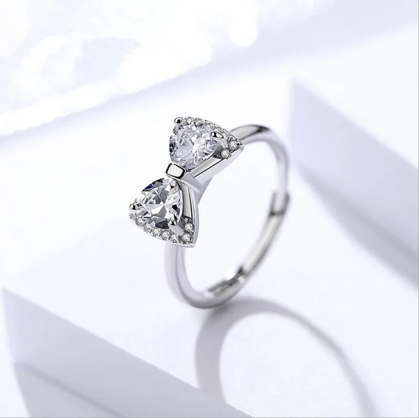 

Wholesale Fashion Rings Simple Sterling Silver Pear Cut Cubic Zirconia Bow Knot Rings Jewelry For Girls