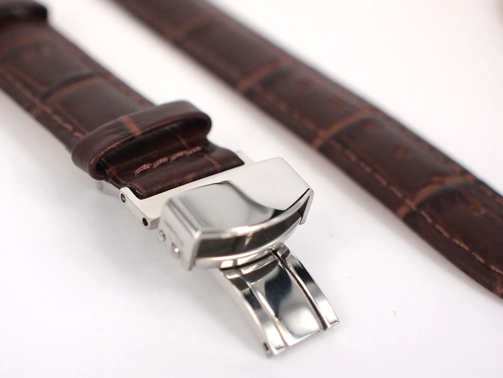 20 Mm New Butterfly Buckle Black Genuine Leather Watch Band Buy