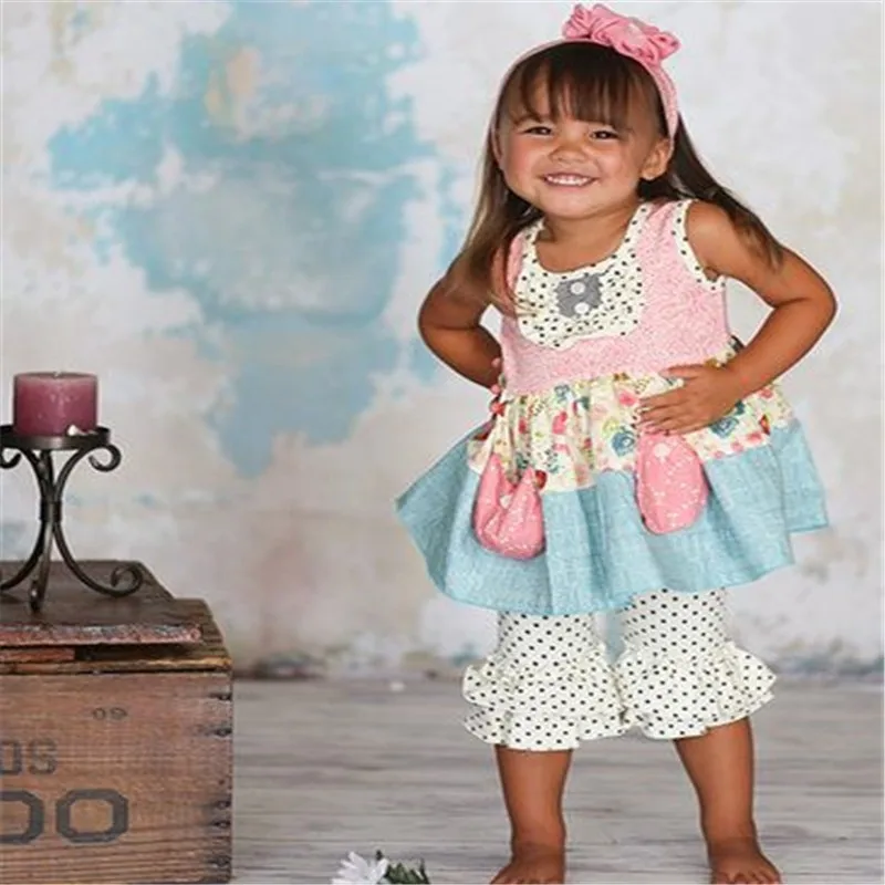 Hot Selling Wholesale Girls Sleeveless Top Ruffle Pants Boutique