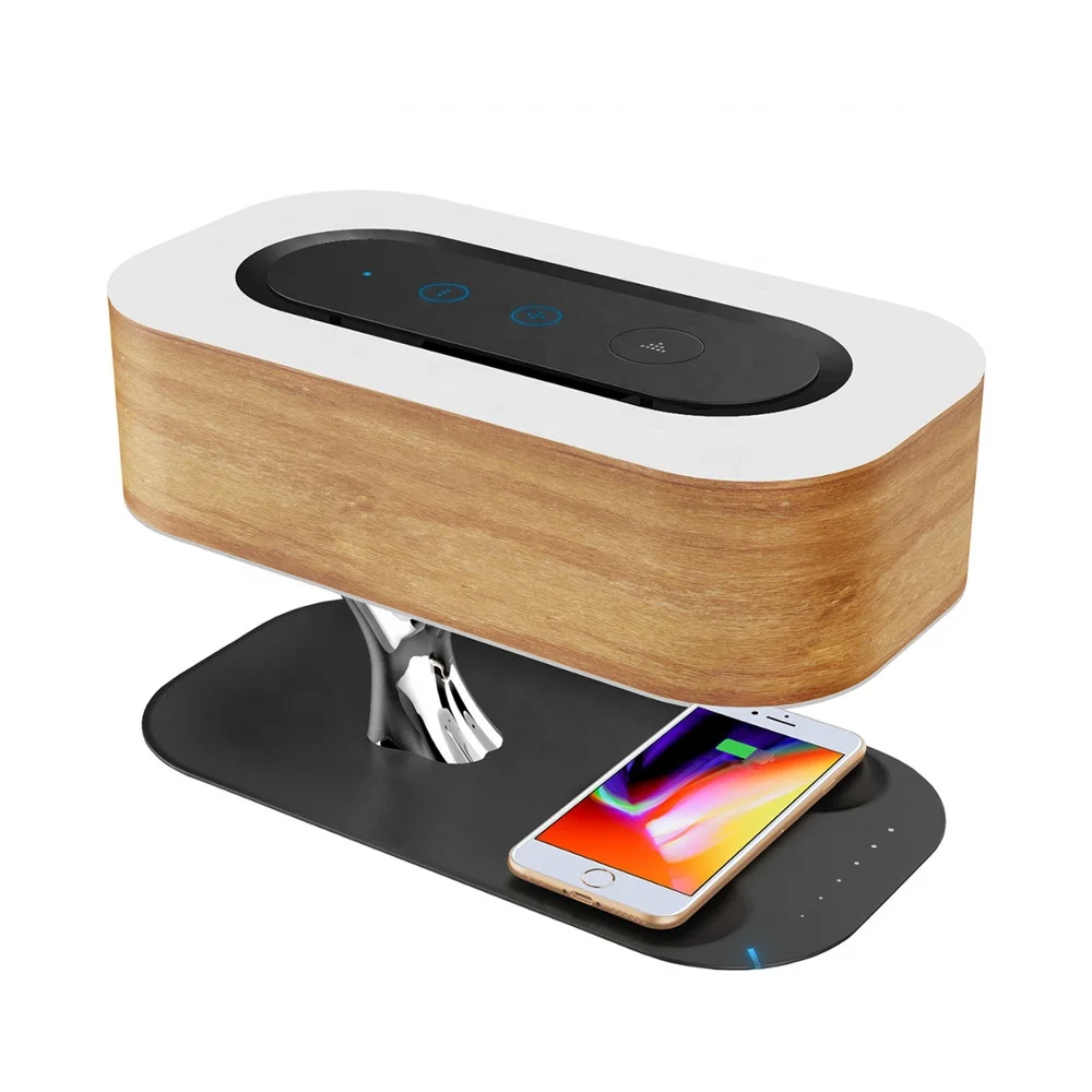 Ampulla Bedside Lamp Modern with Bluetooth Speaker and Wireless Charger, Sleep Mode Stepless Dimming