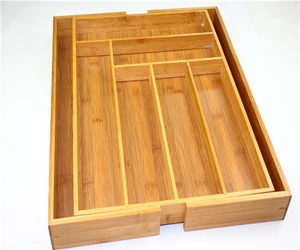 Image of Bamboo Cutlery-Knives-Tools Tray 8-Compartment Expandable Drawer Organizer