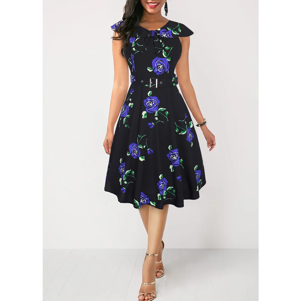 

fashion latest summer design printed dress pattern women one piece dress
