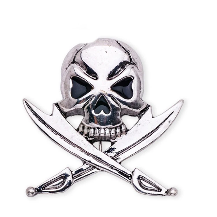 

New Halloween Scare Skull Knife Pirate Design Brooches Wholesale Jewelry, Silver