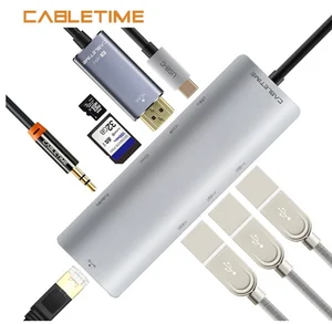 CABLETIME USB C 9 1 Hub HDMI USB 3.0 PD Charger & Ethernet