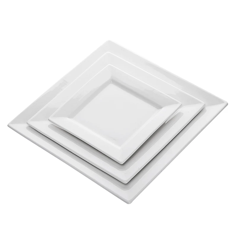 

Wholesale Good Quality White Porcelain Dinner Plate Sets, Stock Hotel Even White Square CeramicChina Yiwu Crockery Market/