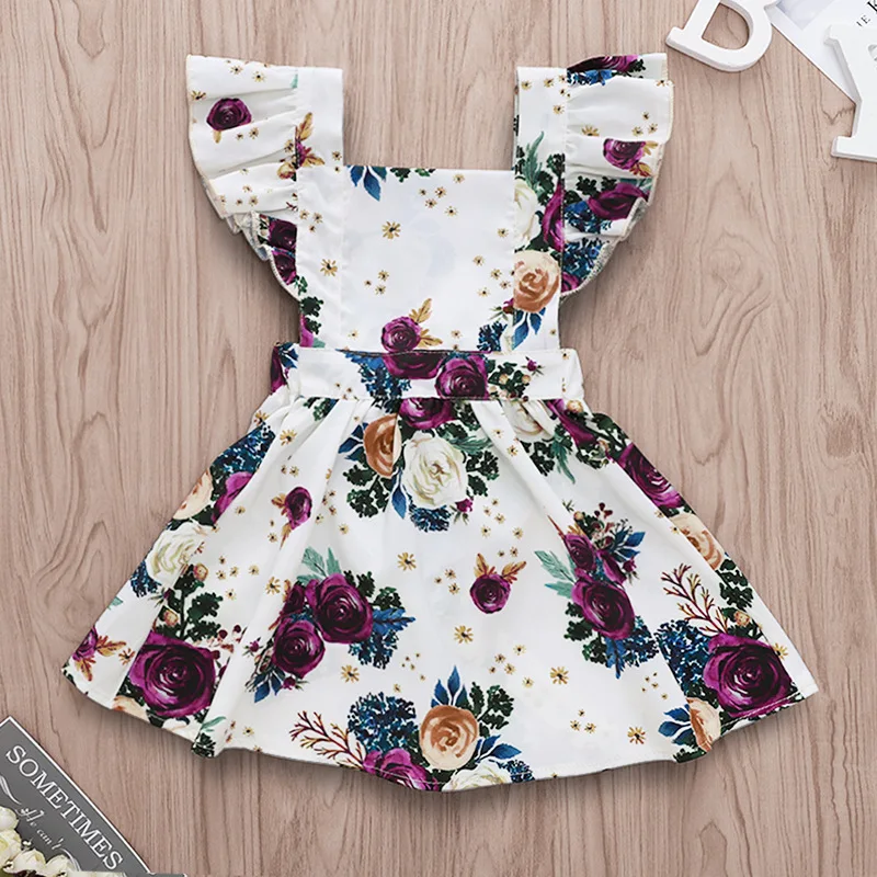 

2019 summer fly sleeved girls Vintage Print rose Floral New Style Princess Cotton Baby Dress 0-4years