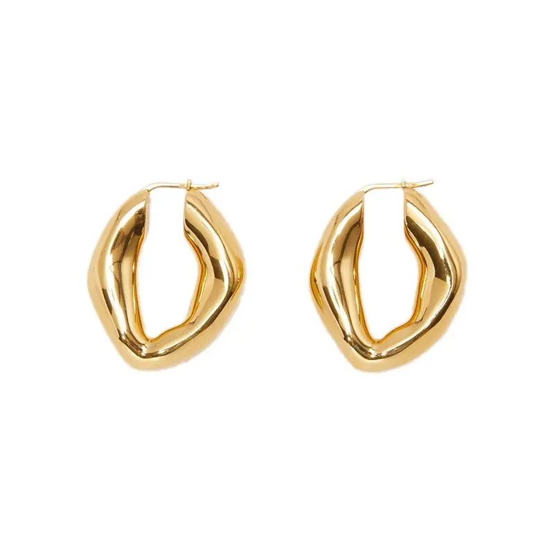 

2019 Simple exaggerated wealthy Alien retro personality temperament copper IP plating 18k gold hoop earrings, 18k gold plated
