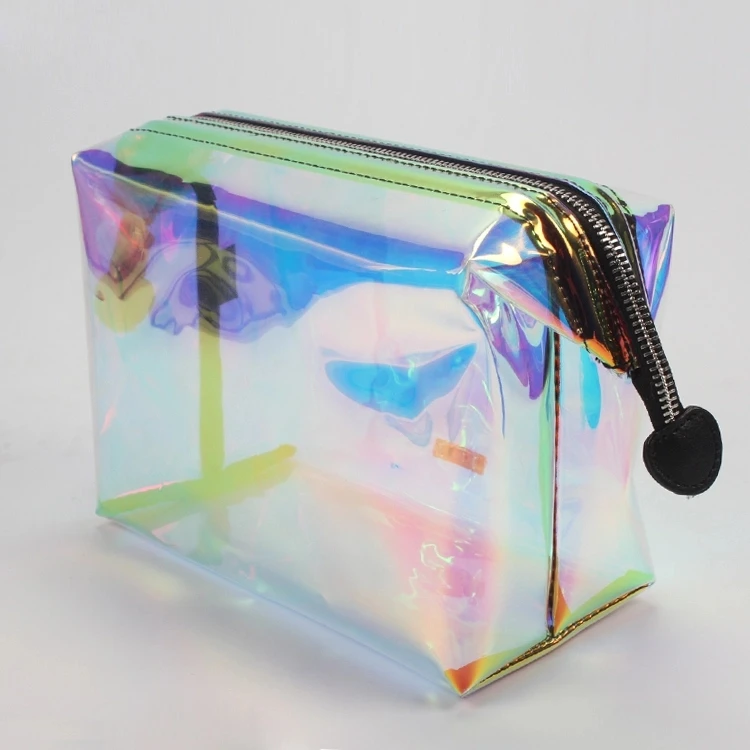 Laser Holographic Hologram Pvc Rainbow Cosmetic Zipper Bag Travel