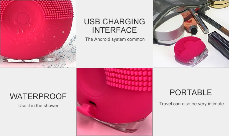 Electric ultrasonic sonic facial cleaner brush silicone massager