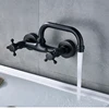 Wall Mounted Brass Basin Mixer Taps with Double Cross Handle