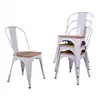 Free Sample high Quality Green color stackable high back vintage metal dining sillas chair with wooden pad