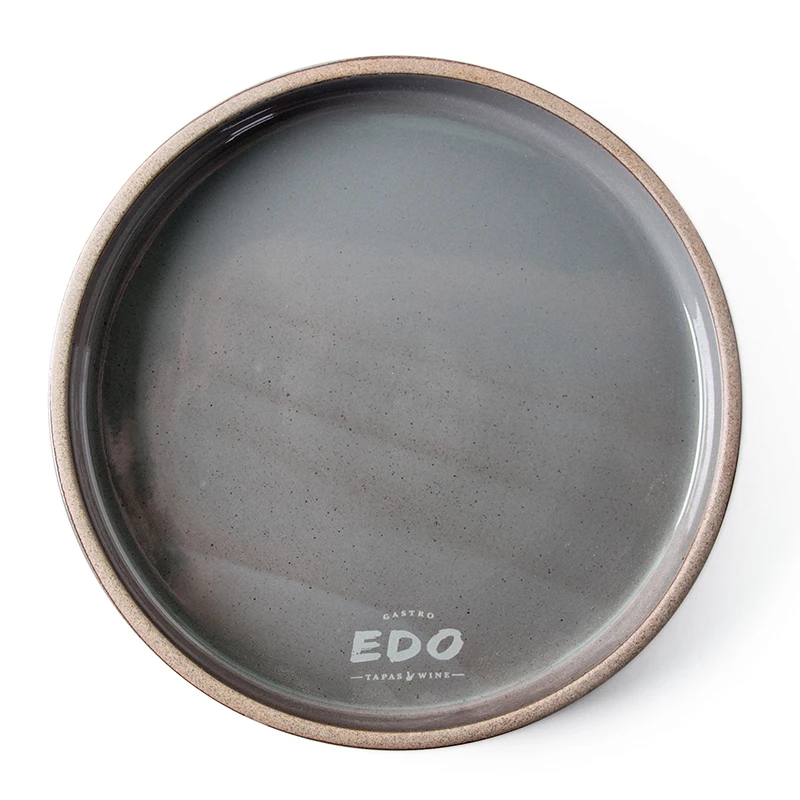 

Korean Style Custom Logo Ceramic Plates Personal Plates Salad Fruit Plate, Green & blue