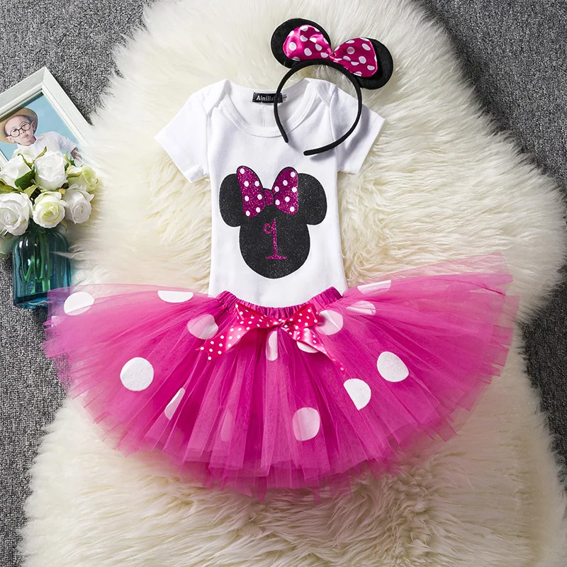 

Hot style mickey children dress short-sleeve pompadour dress baby girl birthday dress, Red/rose