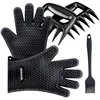 BBQ Tool Sets Silicone Gloves Brush and Tongs Pack Silicone Oven Mitts Black Color