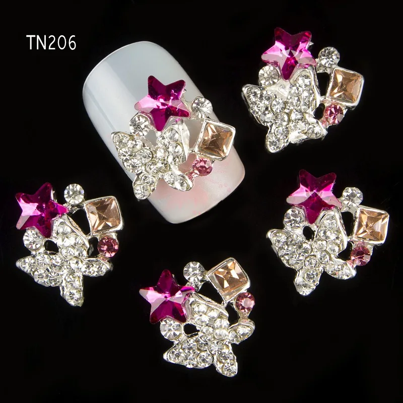 10pcs Glitter Butterfly Rhinestones 3d Nail Art Decorations with Star Alloy Nail Charms Jewelry for Nail