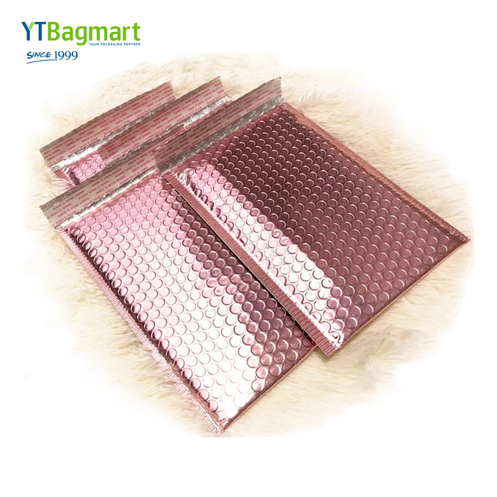 
Factory Foil Air Bubble Padded Mailing Packaging Custom Metallic Glamour Rose Gold Bubble Mailer 