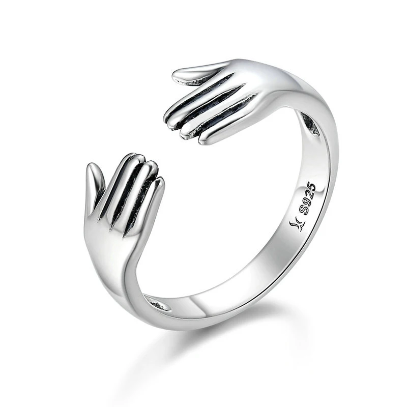 

Adjustable Size Double Layer Give Me A Hug Hand Jewelry Plain 925 Sterling Silver Platinum Ring