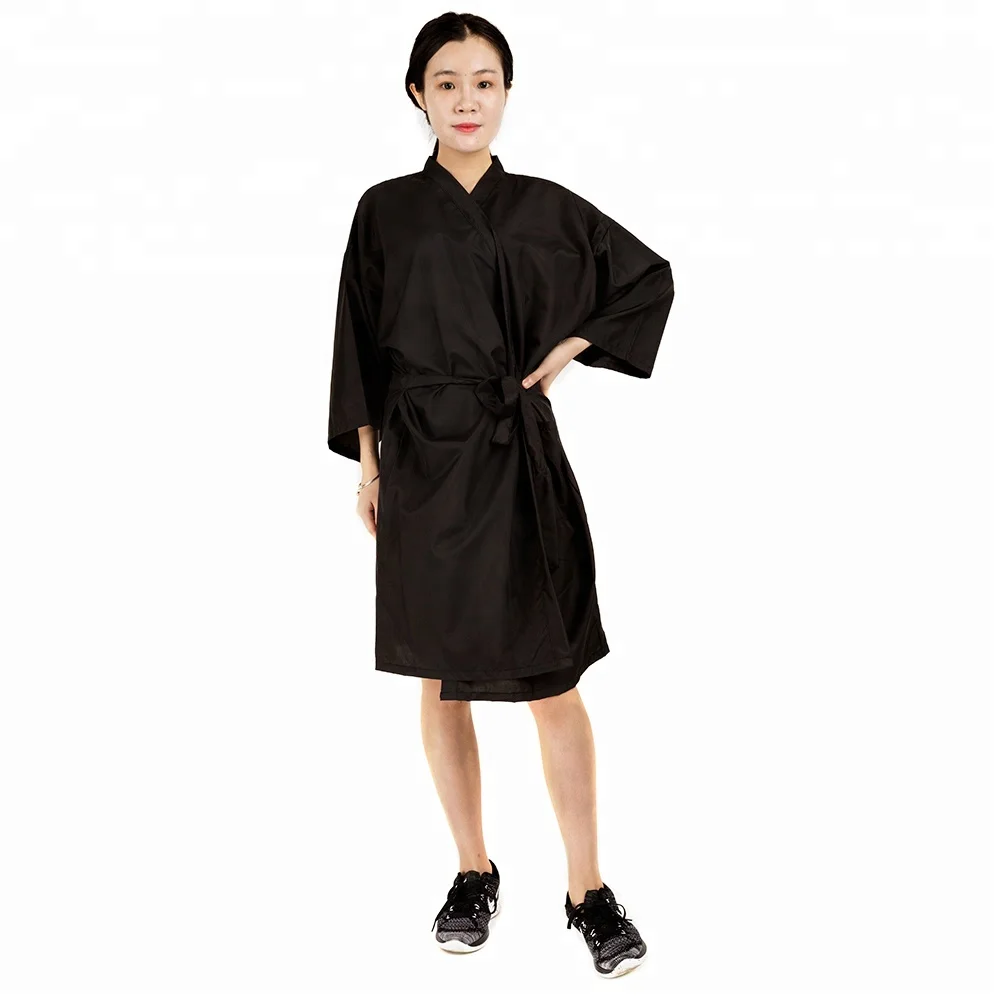 

Barbershop Salon Kimono Robe Polyester Hair Salon Hairdressing Robe With Waist Strap, Black