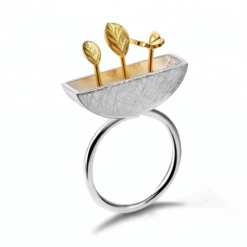 

Design My Little Garden 925 silver white gold ring, As photo / customized