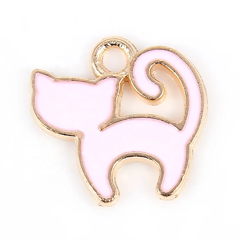 

Gold Color Enamel Cute Cat Shape Charms Pendants Making DIY Handmade Bracelet Necklace Jewelry Gifts For Women Girls Kids