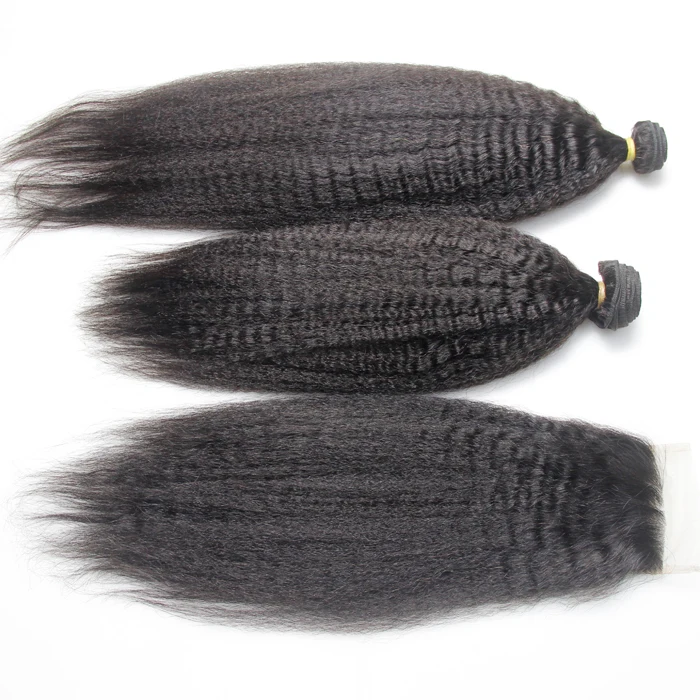 

100% raw human hair brazilian yaki hair with closure straight lace closure virgin, Natural color #1b