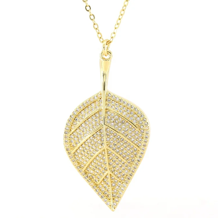 

18k Gold Leaf Necklace Sweetheart Wedding Big Jewelry