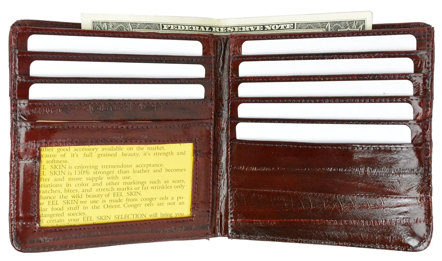 100/%Genuine EEl Skin Bi-fold Mens Wallet Brown #E316
