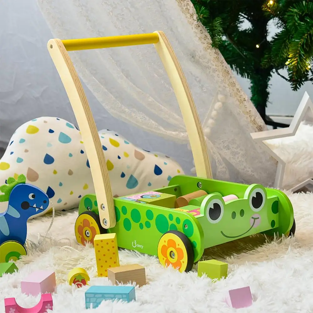 

cossy Wooden Baby Learning Walker Frog Blocks Roll Cart Push Pull Toys