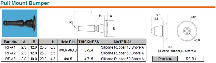 Rubber Push In Bumpers - 3/8" Rubber Hole Plugs 5/8" OD - Push-in Compression Stem Panel Plugs - Push-in Rubber Bumper Feet Push In Rubber Feet (12