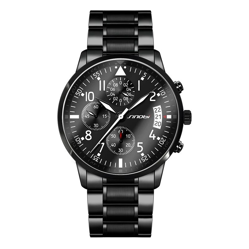 

SINOBI 2019 Mens Watches Top Brand Luxury Business Stainless Steel Quartz Watch Male Sport Chronograph Clock Relogio Masculino