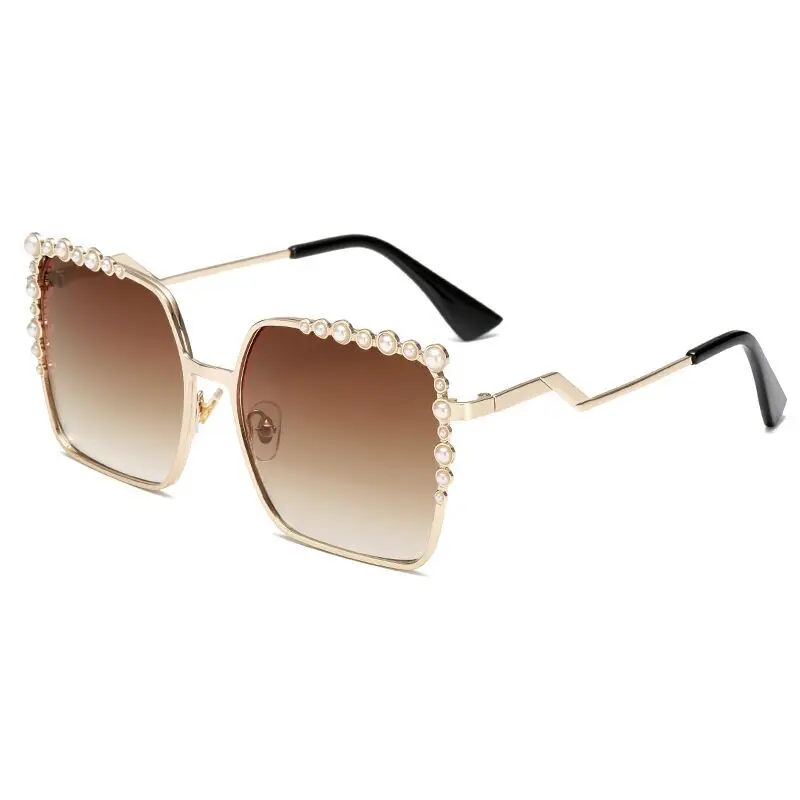 

2019 wholesale gold sunglass fashionable metal pearl ladies sunglasses, Any color