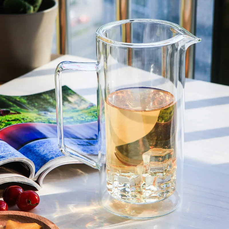 Handmade Clear Double Wall Heat Resistant Borosilicate Glass Pitcher