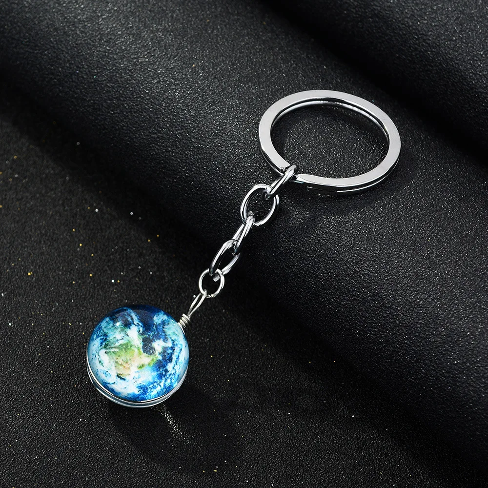 

Double-sided handmade glass ball luminous keychain Harajuku universe dreamy luminous starry sky gemstone keychain hanging, Picture