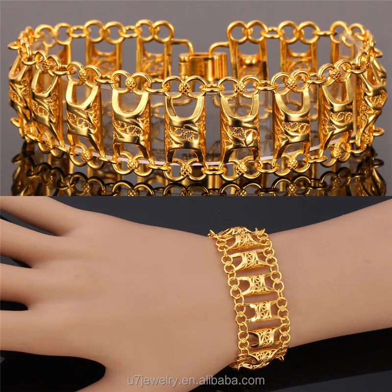 

U7 Wide Gold Bracelet For Women Platinum/18K Real Gold Plated Wholesale Unique Vintage Link Chain Bracelet Women Jewelry, Gold/platinum plated