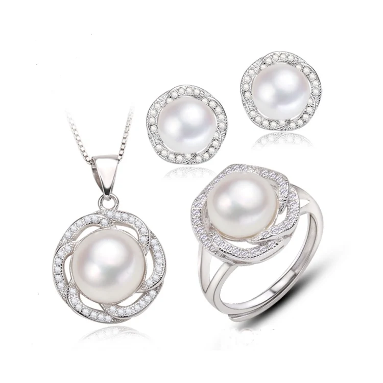 

925 Silver Women Freshwater Bridal Pearl Set Jewelry Jewellery Wedding Necklace And Earring Fresh Water Real Cultured Pearl Set