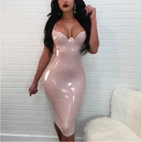 

PU Leather Sexy Bodycon Dresses Woman Party Night Club Wear bandage club dress