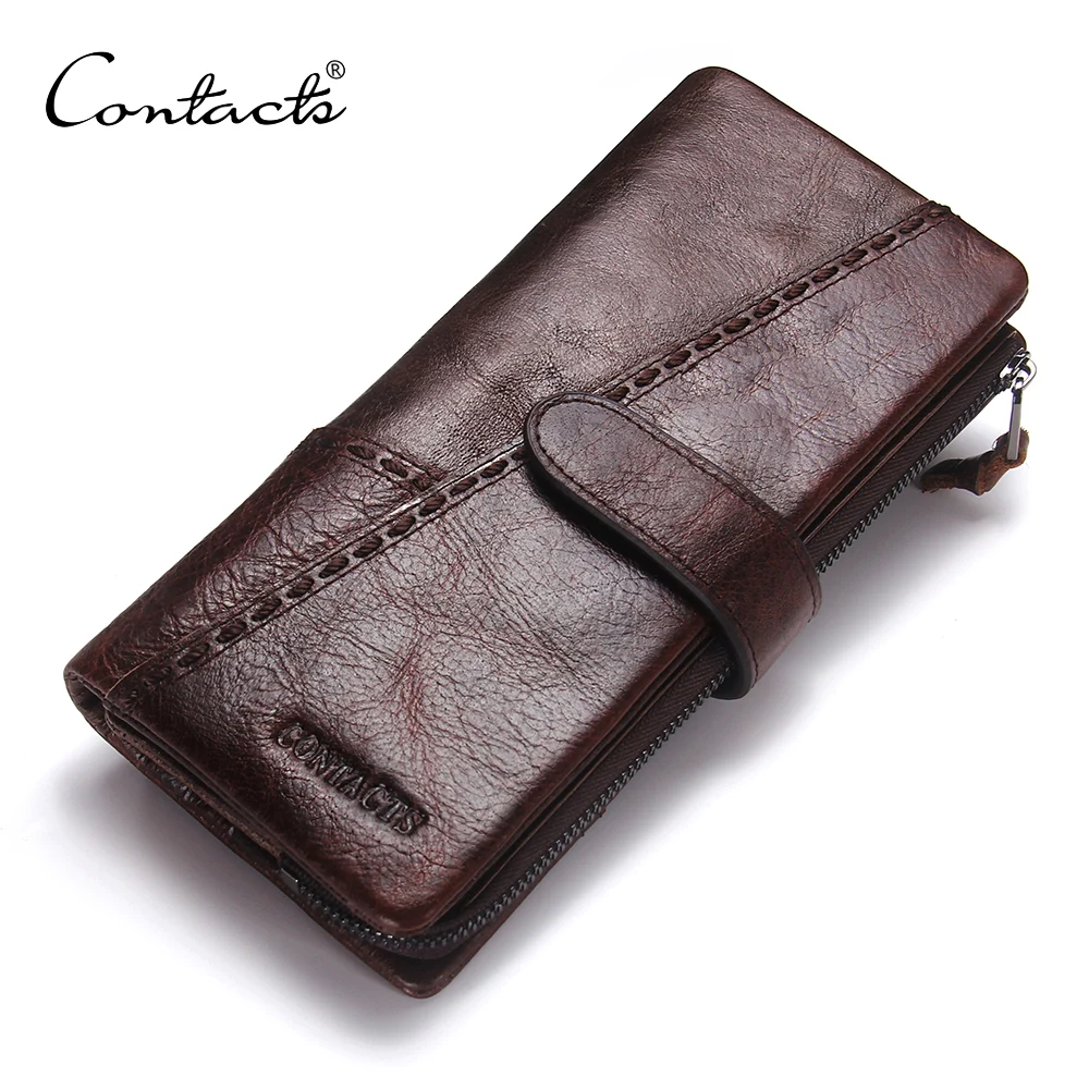 

OEM Retro Genuine Cowhide Leather Long Men Wallet with Cell Phone Case, Coffee