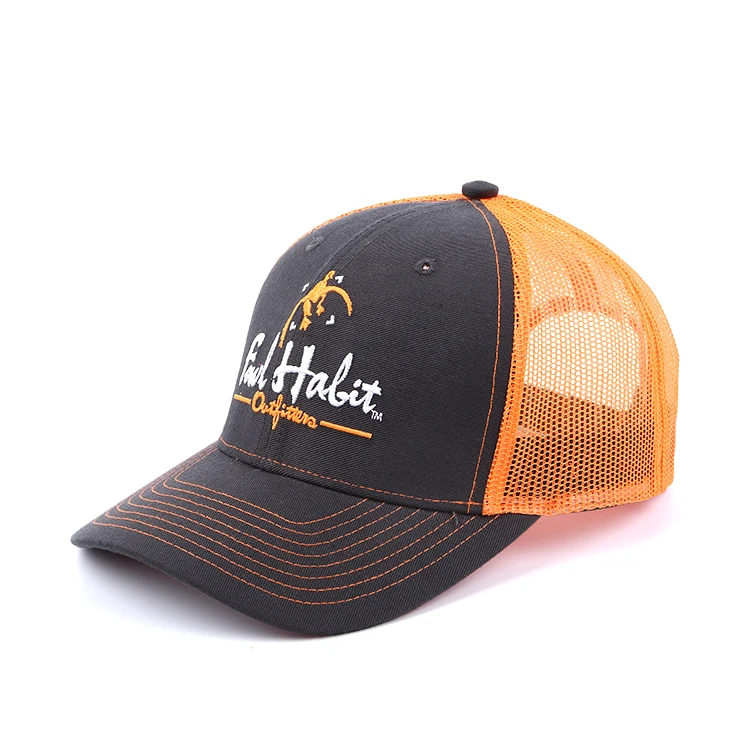 
Customized black orange cotton twill and mesh polyester 6 panels trucker hat  (60753658165)