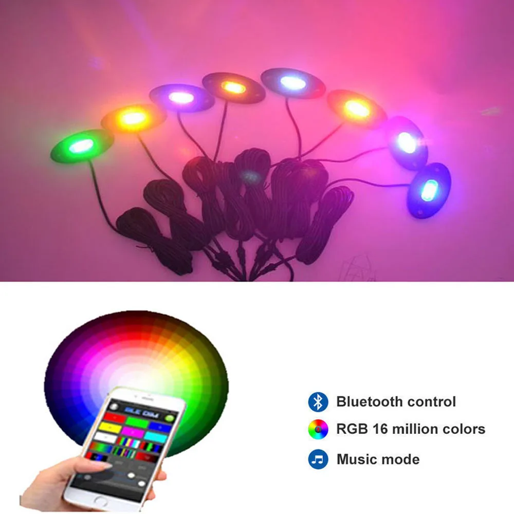 4,6,8,12 Pods LED waterproof rock light RGB multicolor APP blue-tooth control music flashing car underbody rock led lights