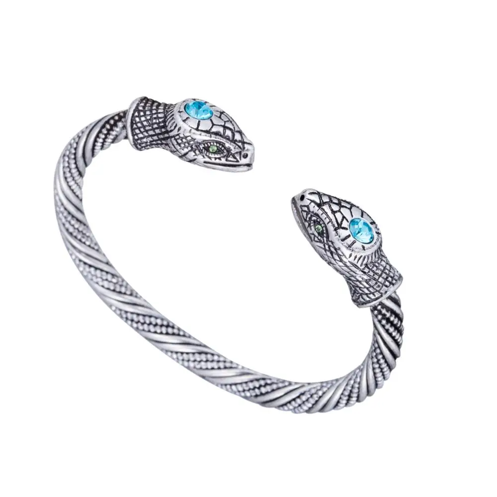 

Alloy With Blue Crystal Antique Silver Animal Snake Head Twisted Viking Bracelet Cuff Bangle Jewelry For Men, Antique silver,antique gold